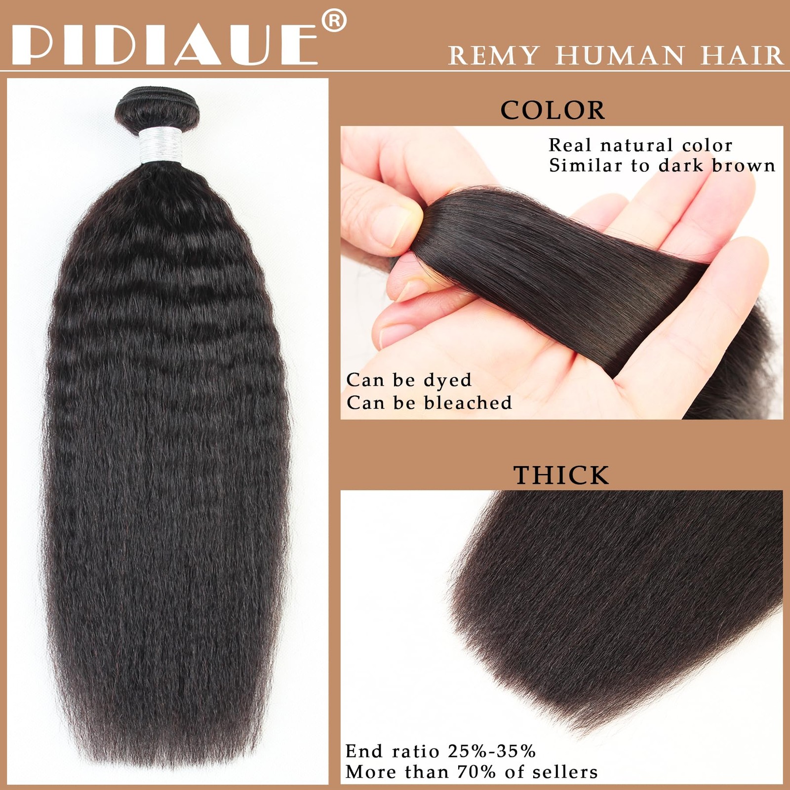 Pidiaue Kinky Straight Bundles Human Hair Remy Yaki Straight Bundles Weave 14