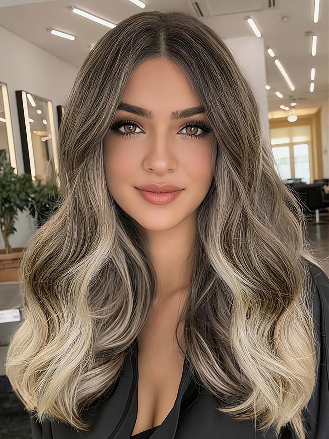 Ombre Blonde Wavy Wigs for Women Middle Part Culy Wavy Wig Long Blonde Hair W…