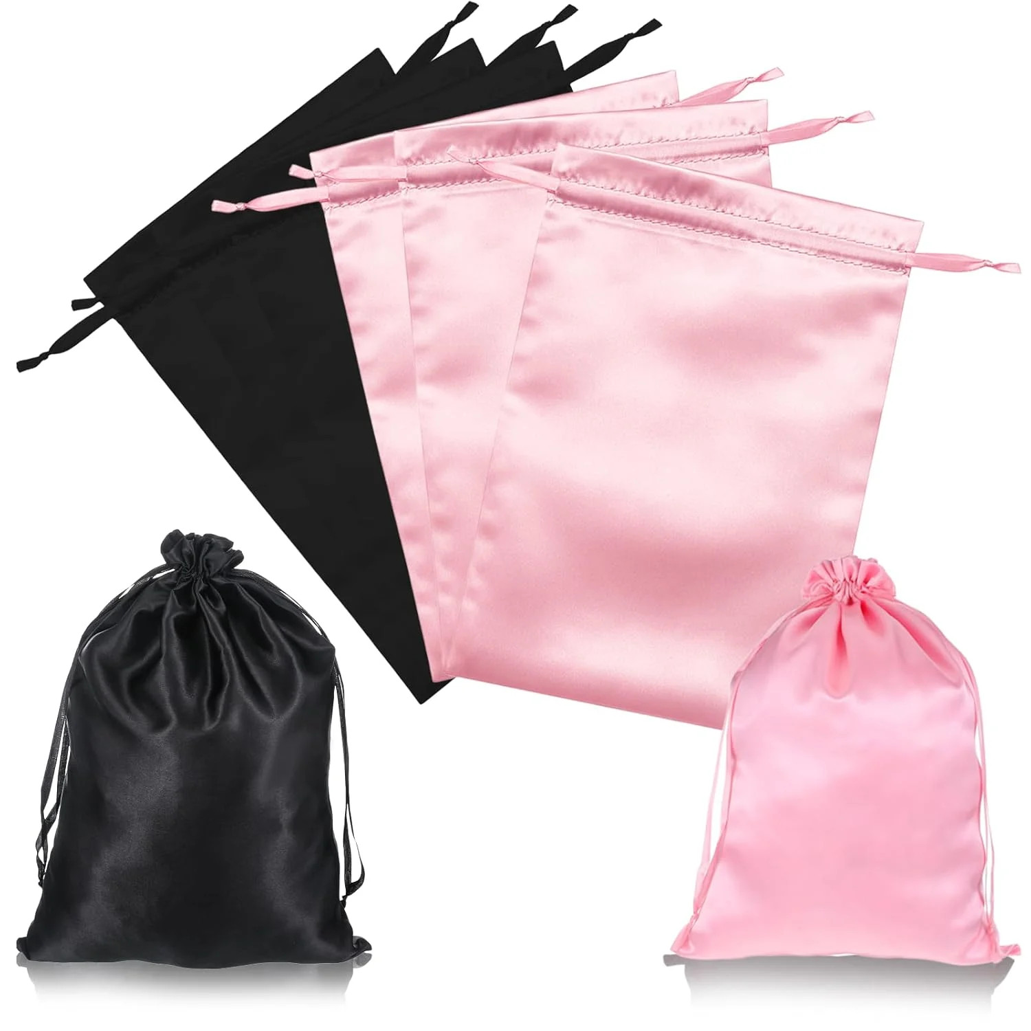 6Pcs Wig Bags with Satin Drawstring Hair Storage Bags for Packaging Wigs Extensi