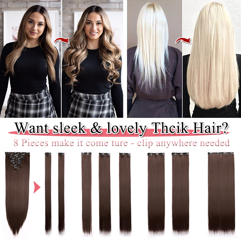 CLEARANCE 100% Soft Hair Extensions 8 Pieces Clip In Straight Wavy FULL HEAD US