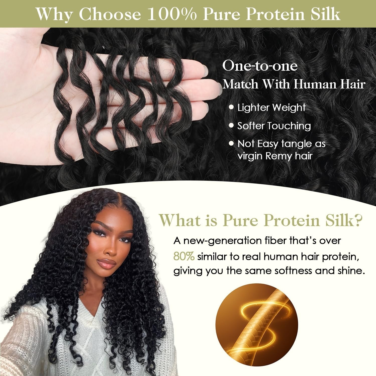 OLQZJZJ Burmese Curly Bundles 8 10 12 Inch Natural Black,100% Pure Protein Fiber