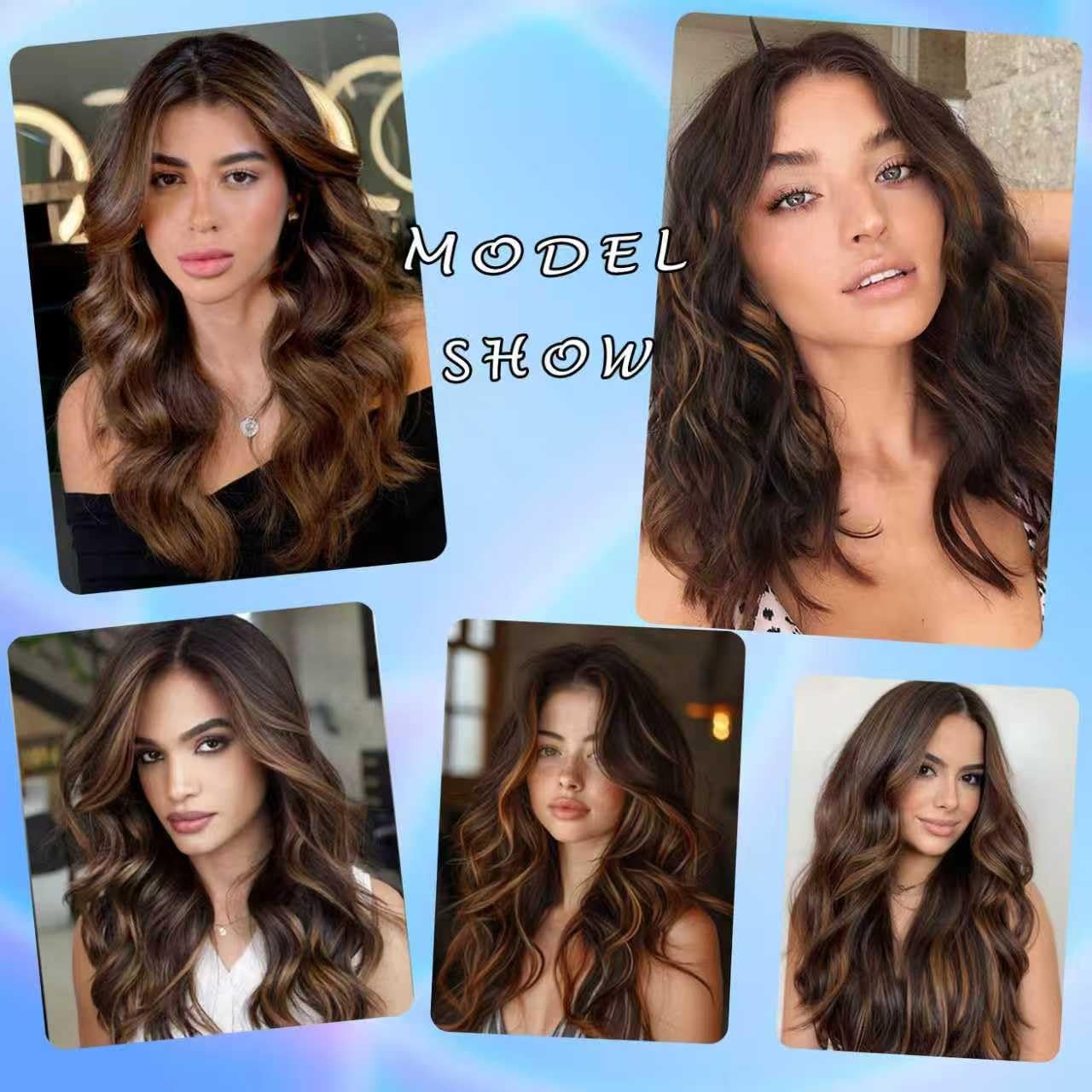 Dark Brown Wig with Highlight Wigs for Women 18 Inch Medium Length Short Wavy…