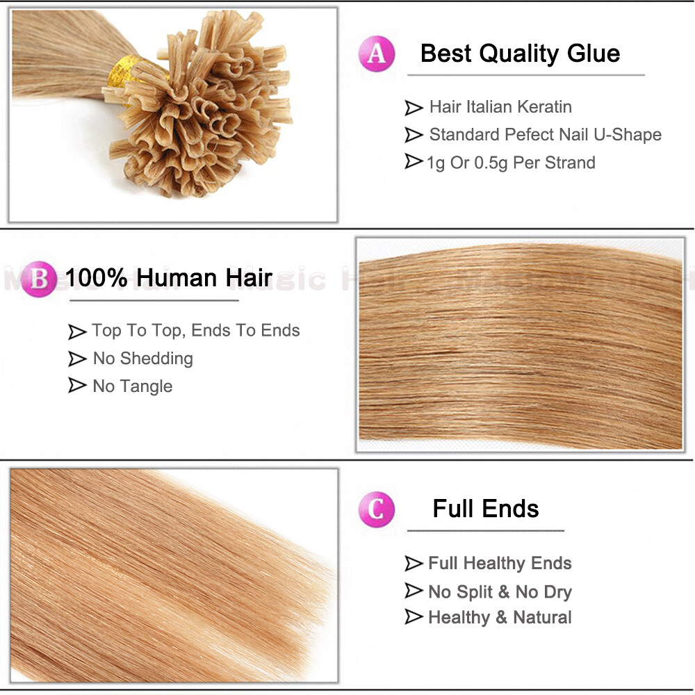 Pre Bonded Indian Keratin U Nail Tip Real Human Hair Extensions 100G 200s Blonde