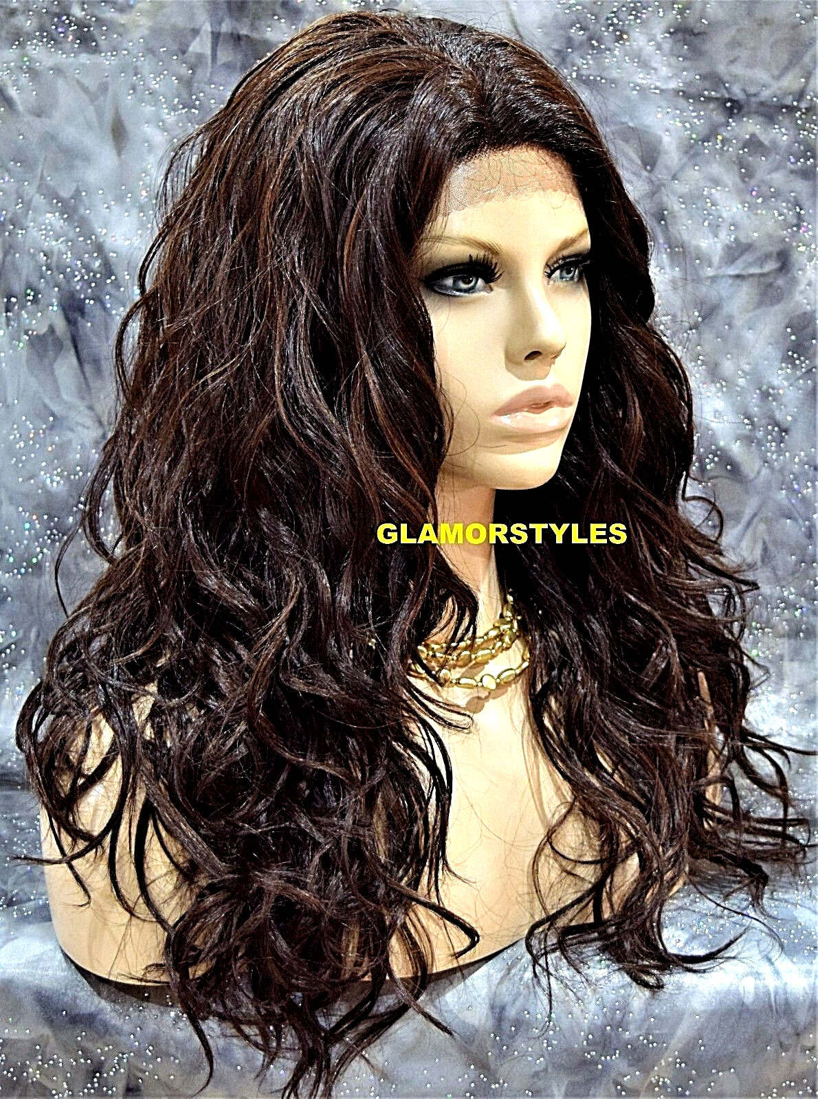LACE FRONT FULL WIG LONG WAVY LAYERED BROWN AUBURN MIX #FS4.30 HEAT OK NWT