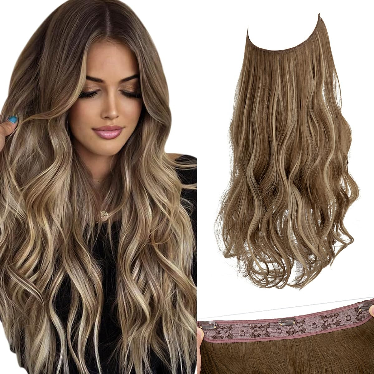 Invisible Wire Hair Extensions with 3 Clips Long Synthetic WavyExtenciones De Ca