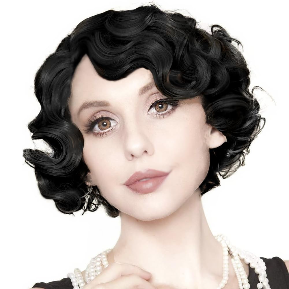 Short Blonde Curly Wig Finger Wave Synthetic Hair for Women 1920s Halloween