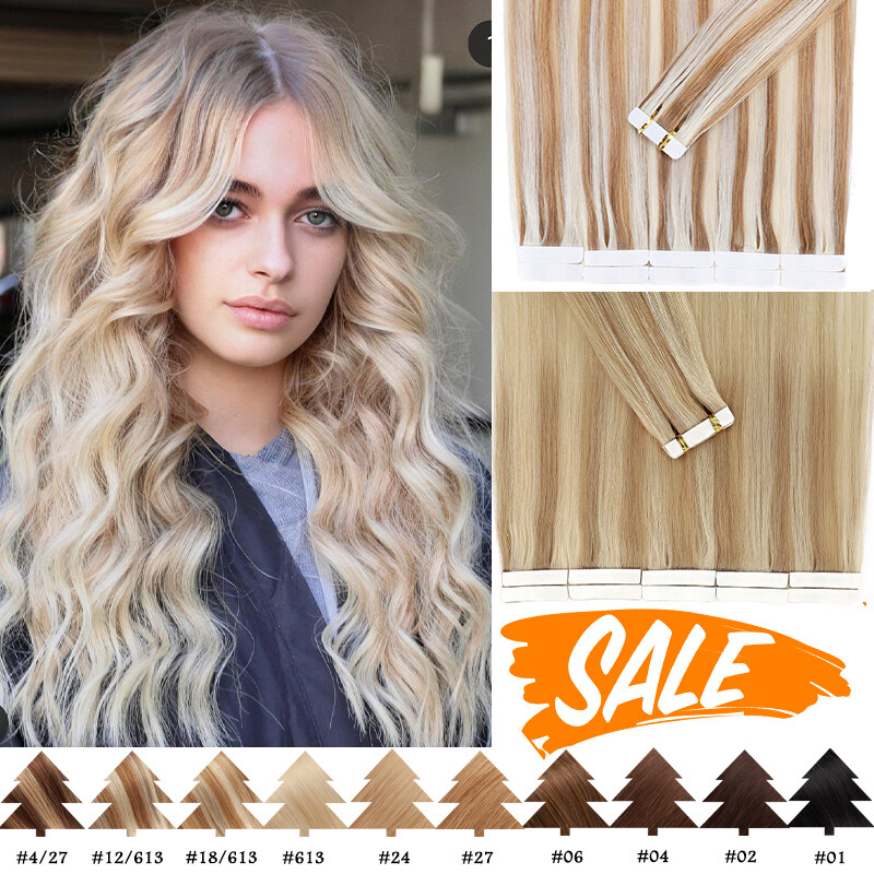 Seamless Tape In 100% Remy Human Hair Extension Balayage Highlight Women Dip Dye