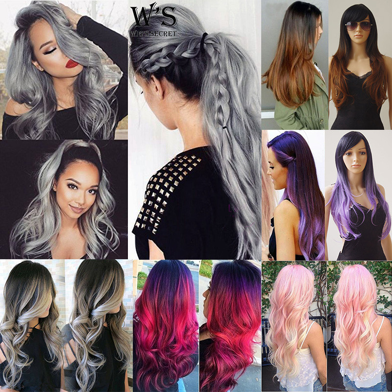 Hot Long Hair Full Wig Ombre Two Tone Heat Resistant Synthetic Fibre Wigs Thick