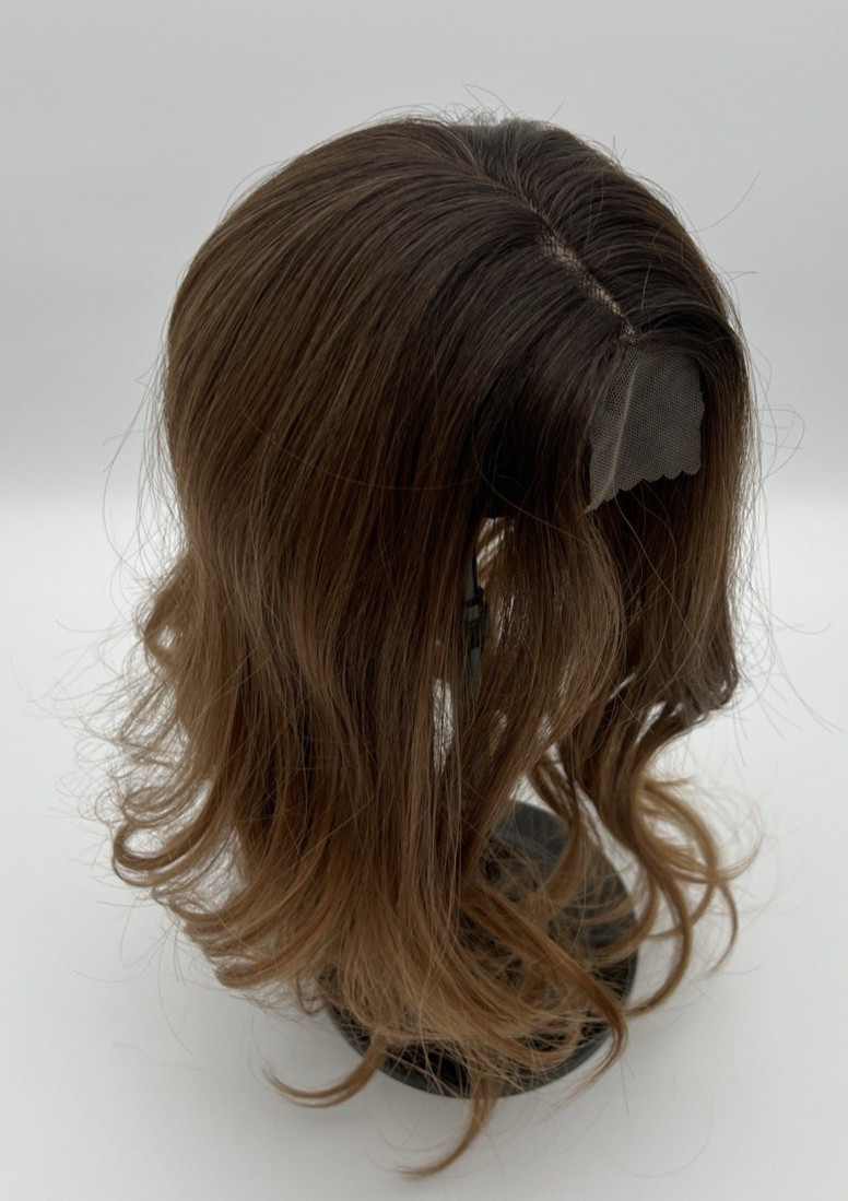 Caramel Blonde Dark Brown Roots 18in Wavy Women Premium Hair Topper