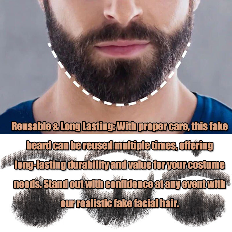 Fake Beard 100% Human remy Hair Face Beard and Mustache Adults Film Makeup cos