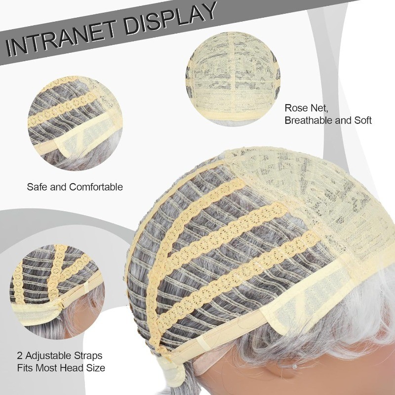 Women Grey Wig Gray Layered Short Beanie Hairpiece Universal Silver Cosplay Wigs