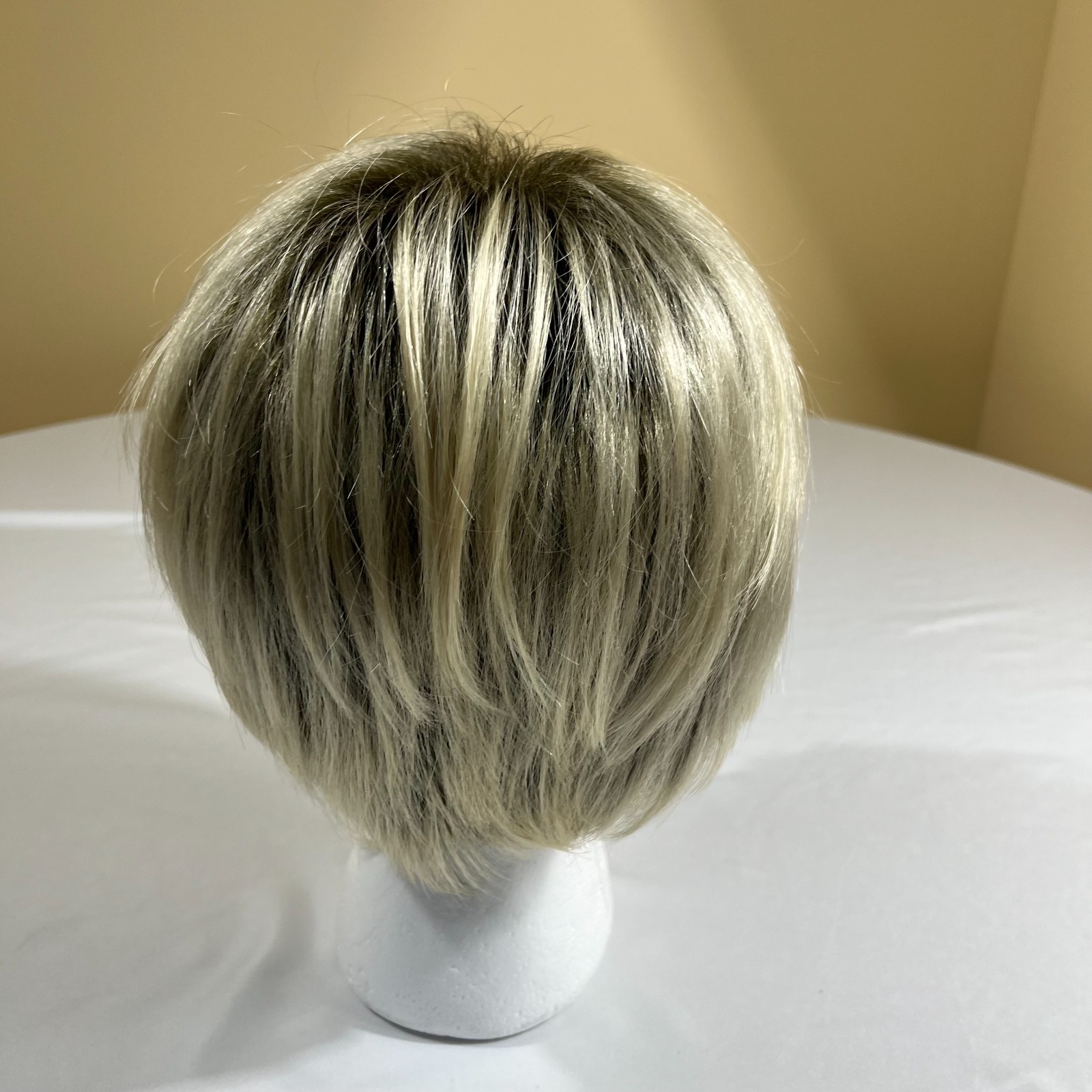 Tony of Beverly Wig Rooted Blonde Silver Mix Short Layered Pixie Modacrylic