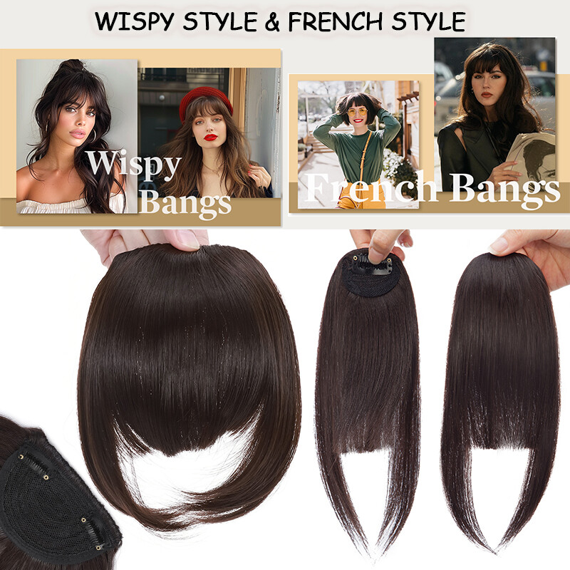 Thin Neat Bangs AS Remy Human Hair Extensions Clip in on Fringe Front Hairpieces