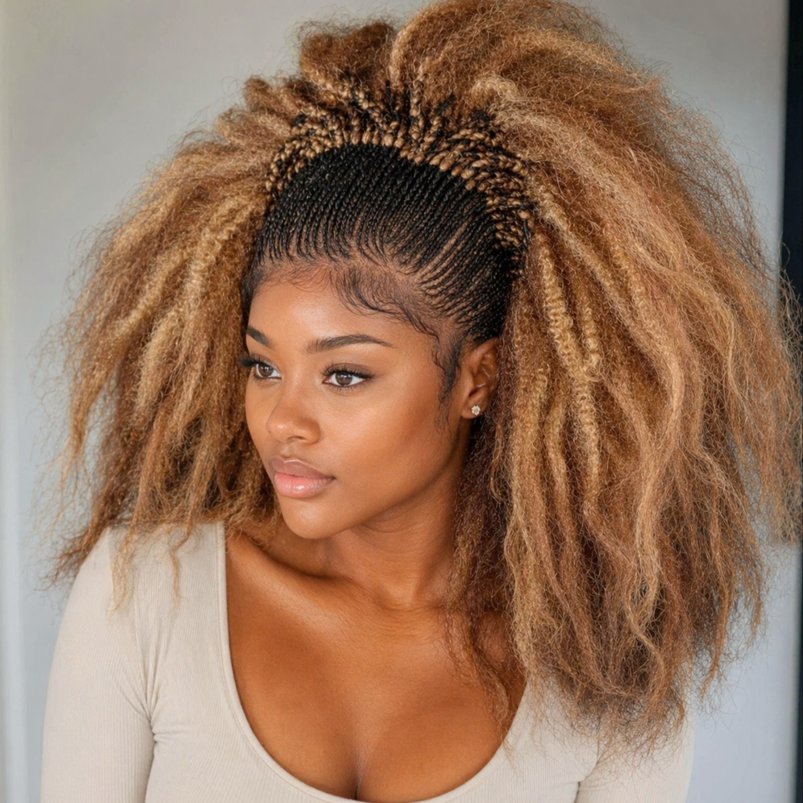 Braided Wig Short Afro Kinky Curly Auburn Brown Lace Front Glueless Baby Hair 6″