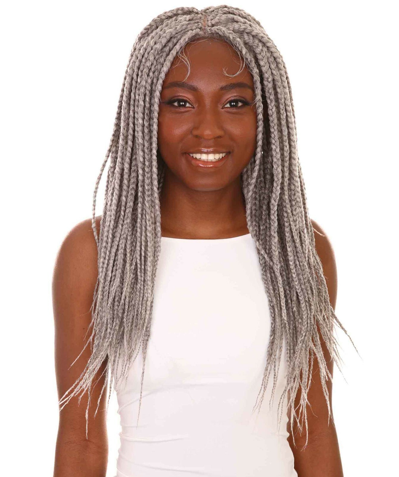 LUXLUXE Uyai Straight 23″ 4X4 Hand-Tied Lace Braided Wig,BLT-0122, Grey