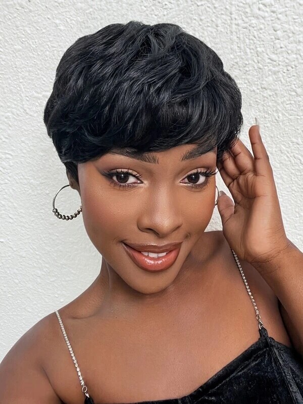 Fashion Short Cut Wigs Black White Blonde Wigs Burgundy Pixie Cut Wigs for Women
