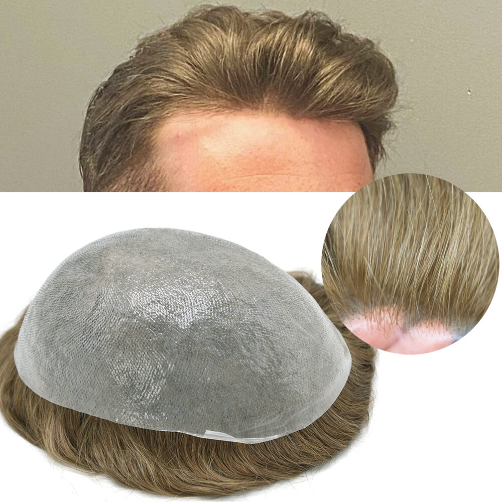 Super Thin Skin Mens Toupee Hairpiece Invisible Poly PU Hair Systems Replacement
