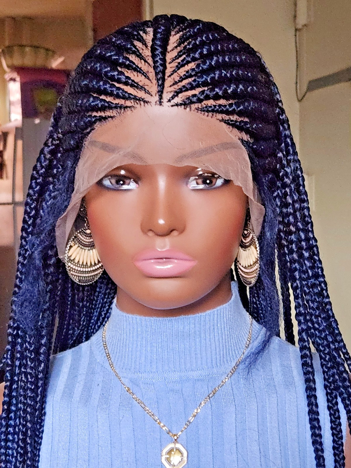Handmade box Full Lace Cornrow wig 1B mix Dark blue
