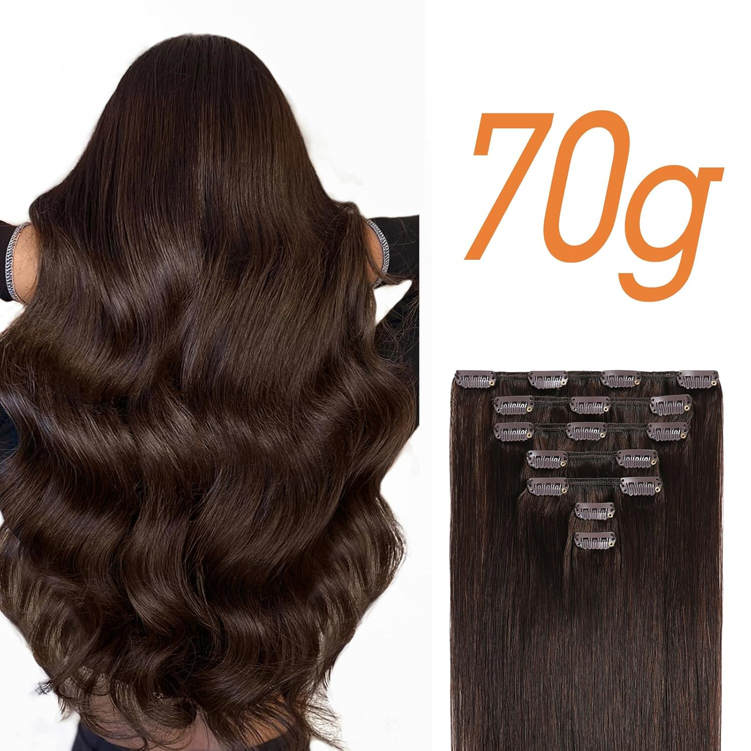 Clip In Remy Human Hair Extensions 16 inch, 70g, 7 pcs, Hair Extensions Clip