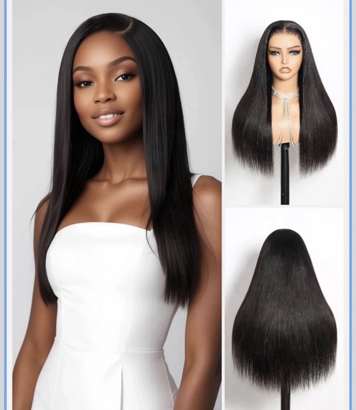Megalook Glueless Silky Straight 100%Human Hair Lace Front Wig 24″ Natural Black