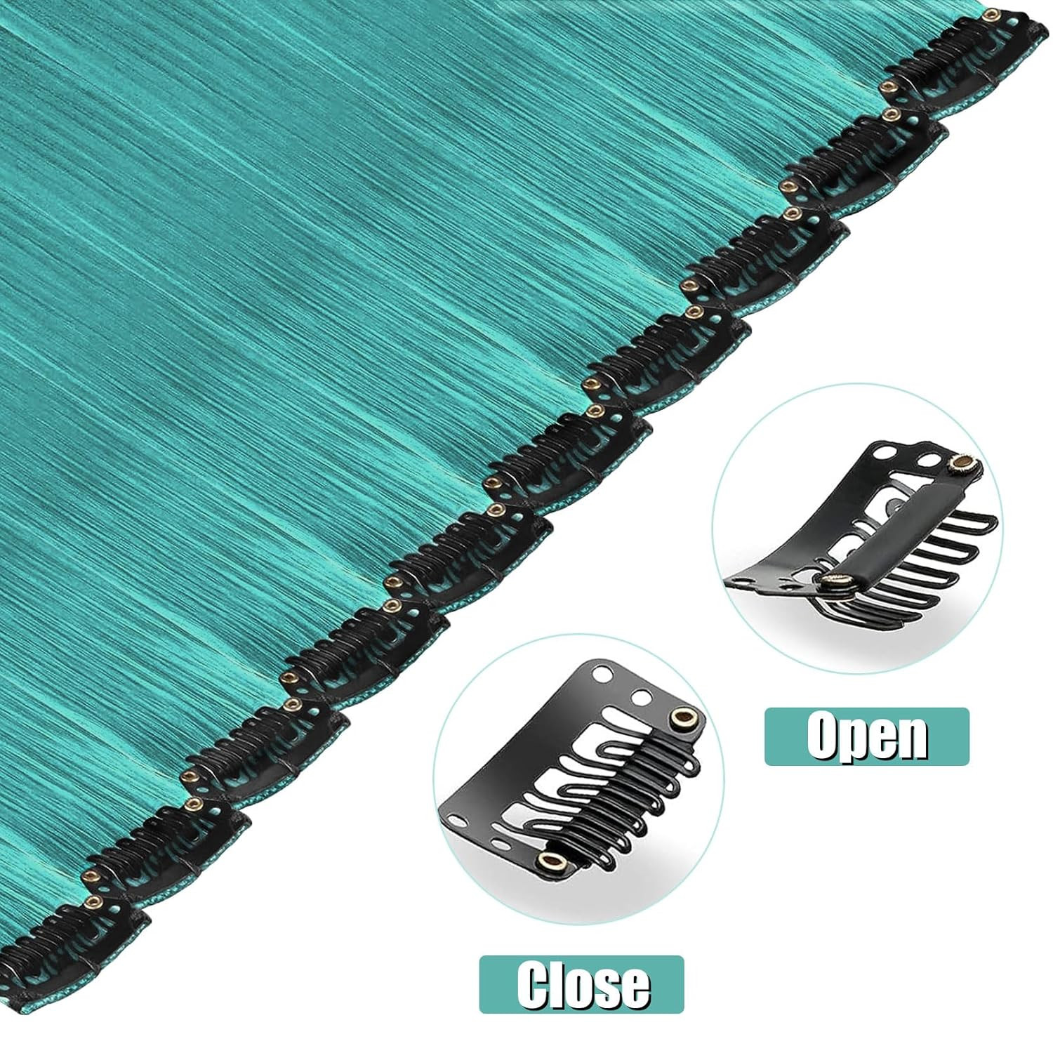 Teal Blue Clip-In Hair Extensions, 22 Inch Synthetic Highlights for All Ages