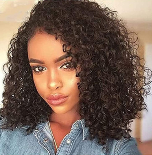 Short Black Jerry Curly Wig Synthetic Hair Wig No Lace Heat Safe Glueless Wig