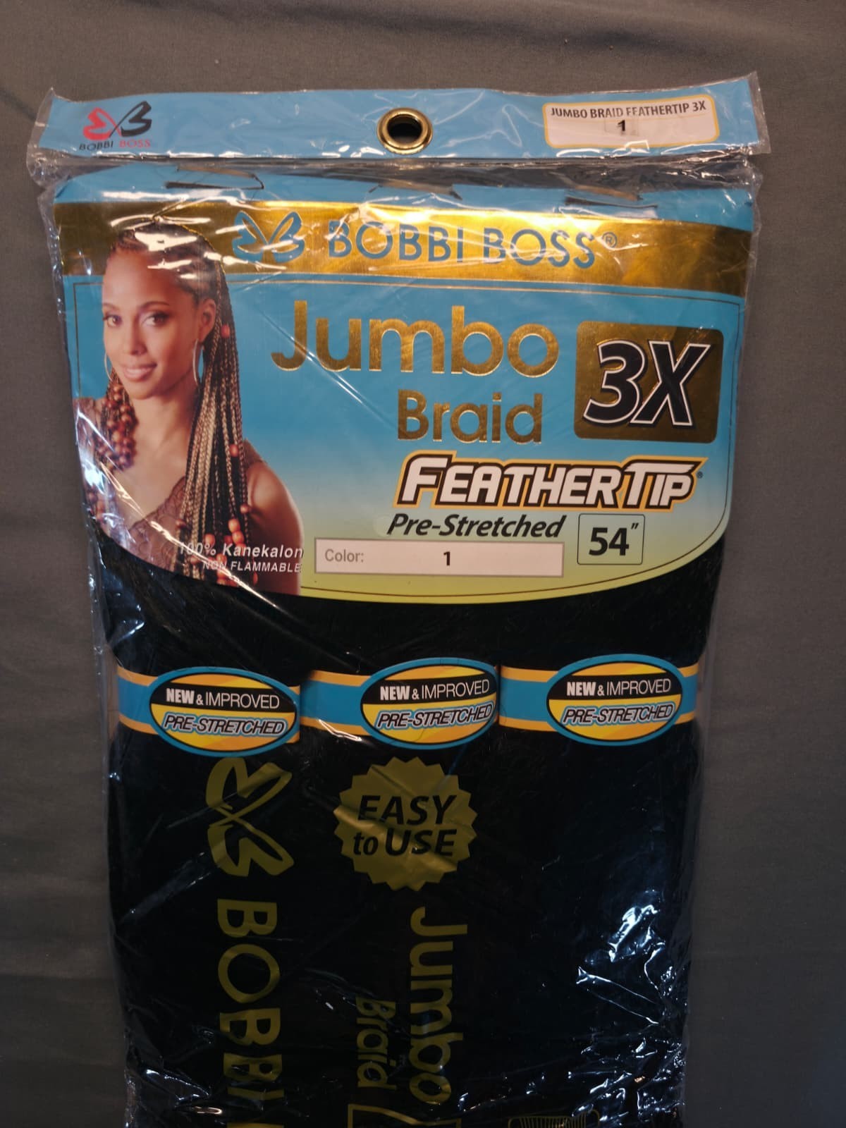 Bobbi Boss Jumbo Braid 3X FeatherTip Pre-Stretched 54″ Kanekalon – Color 1