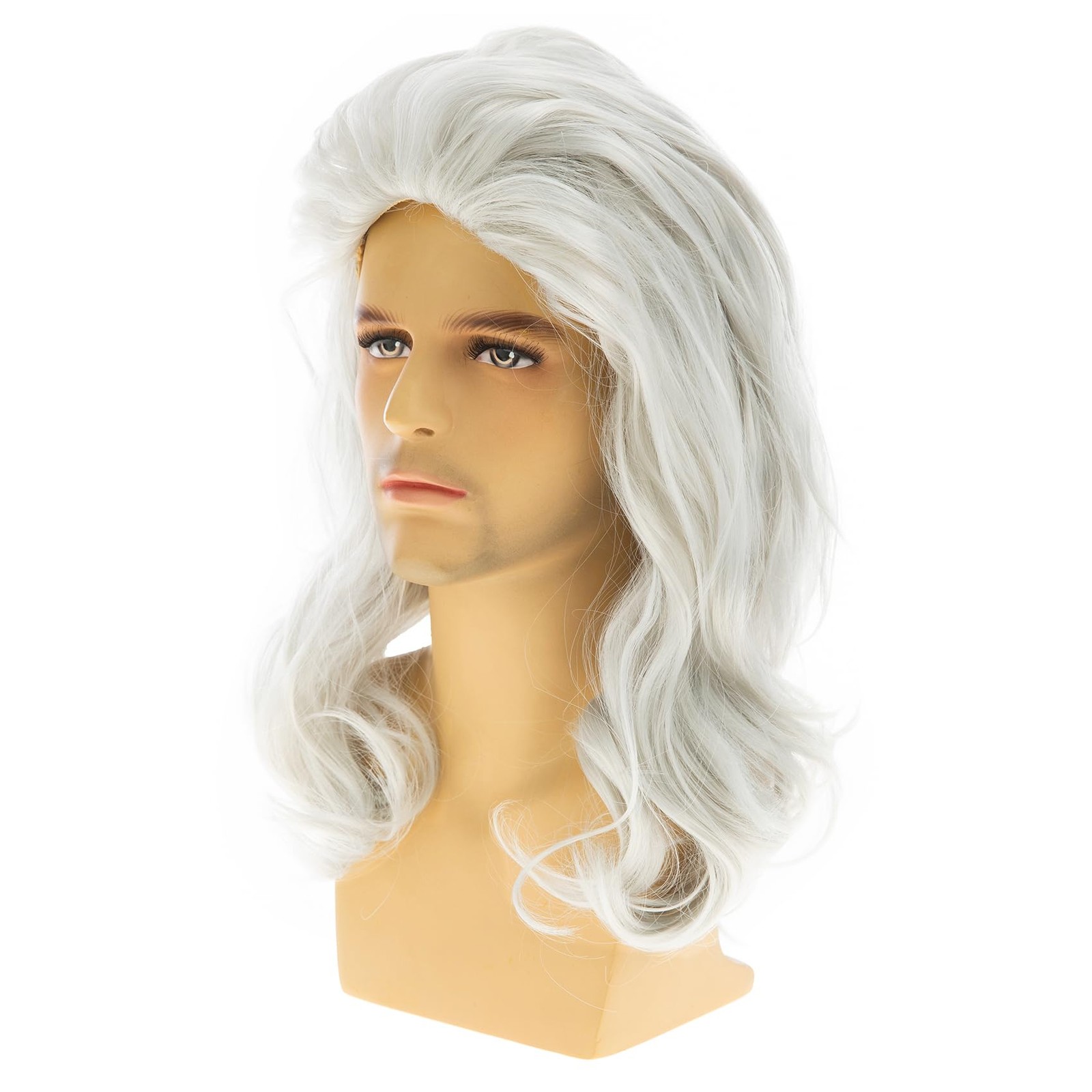 Long White Wigs for Men Synthetic Layered Wavy Cosplay Party Wig