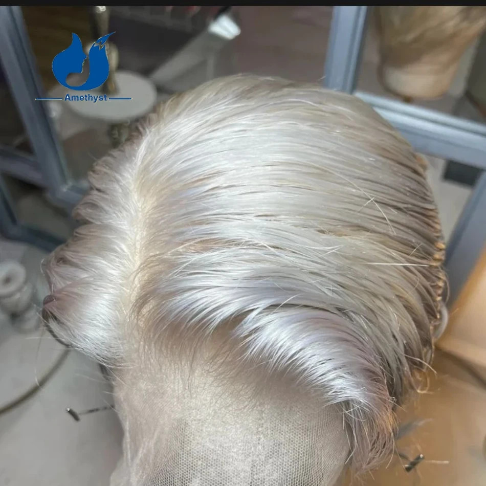 White Platinum Blonde Short Pixie Cut Male Wig Human Hair Full Lace Wig For Men