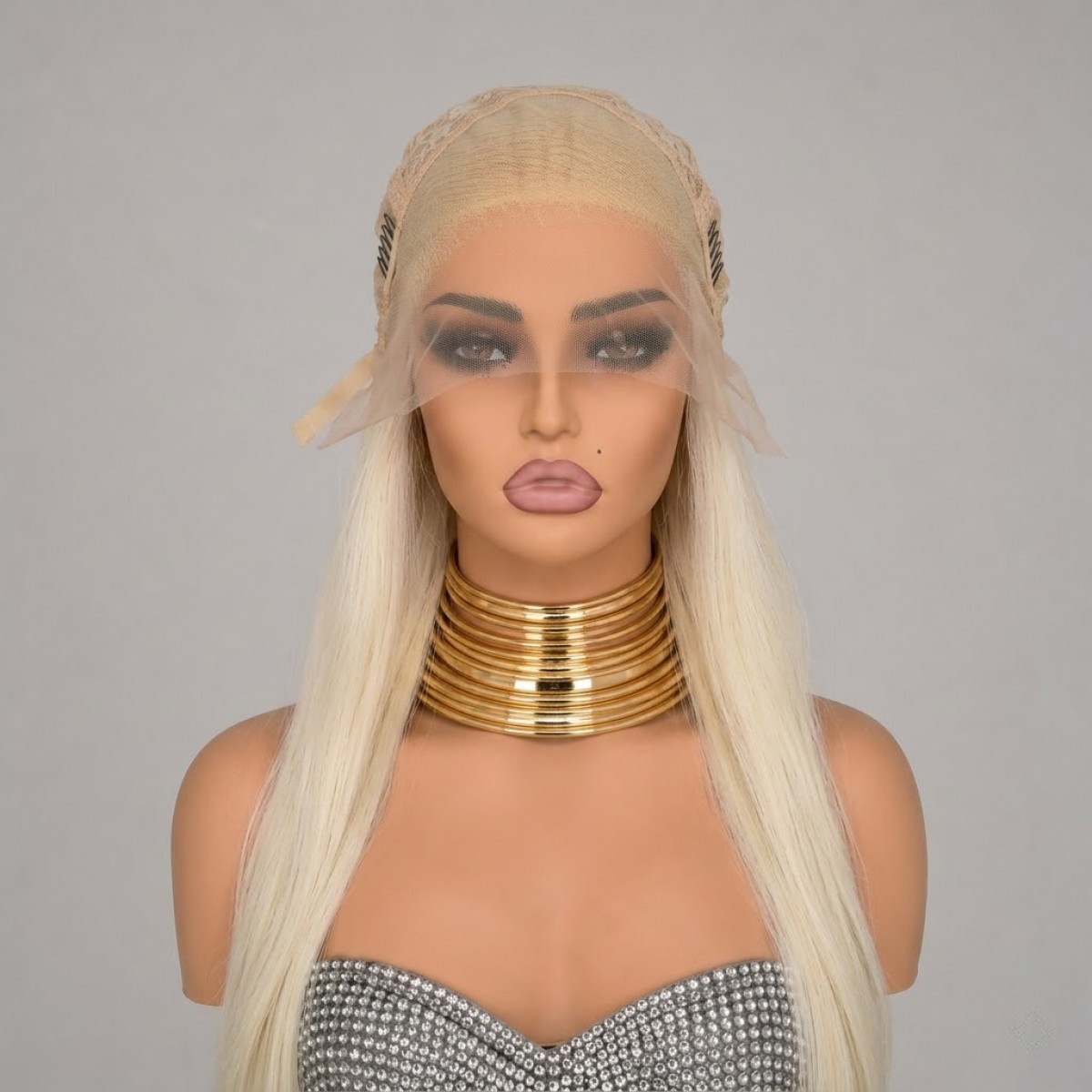 Heat Resistant Synthetic Hair Frontal Lace Wig Platinum blonde Long Straight