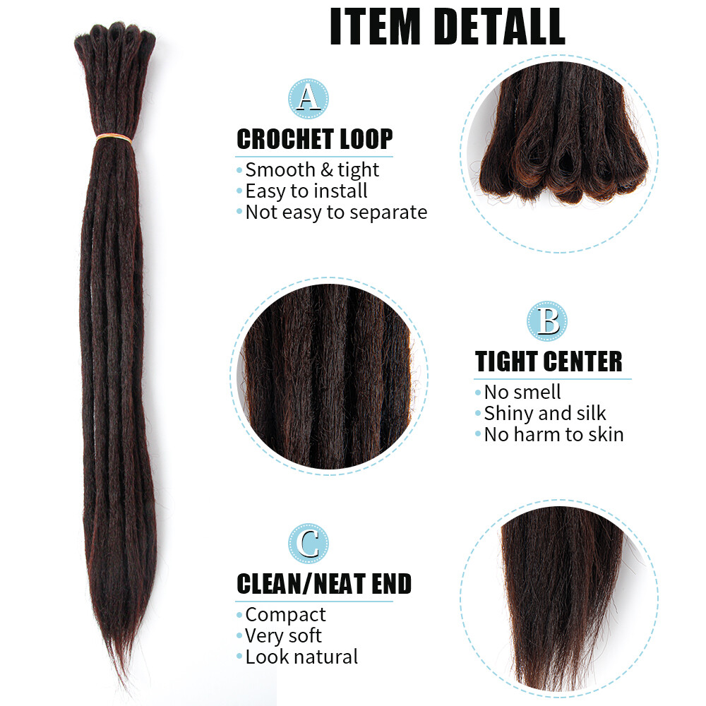 5PCS 20″ 24″ Dreadlocks Extension Single Ended Dreads Reggae Locs Crochet Braids