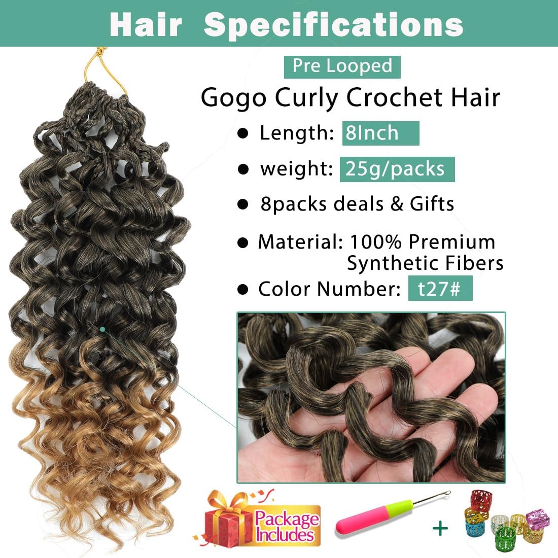Agstgla Gogo Curl Crochet Hair Pre Looped 8 Packs Pre Twisted Curly Crochet