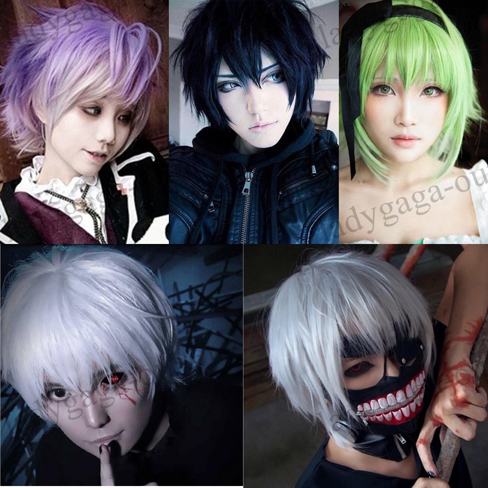 Cool Short Anime Cosplay Party Wig Fluffy Straight Full Hair Wig Women Men Boy A