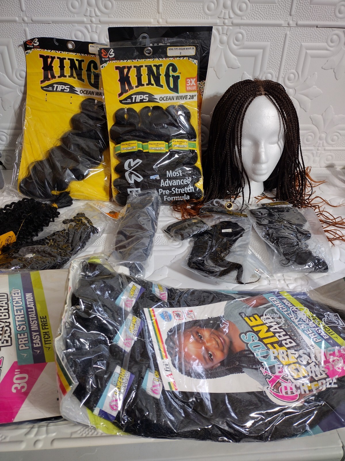 Hair Lot Mixed Black Easy Braids, Human Hair, Wig, Ponytail, Ocean Waves & More