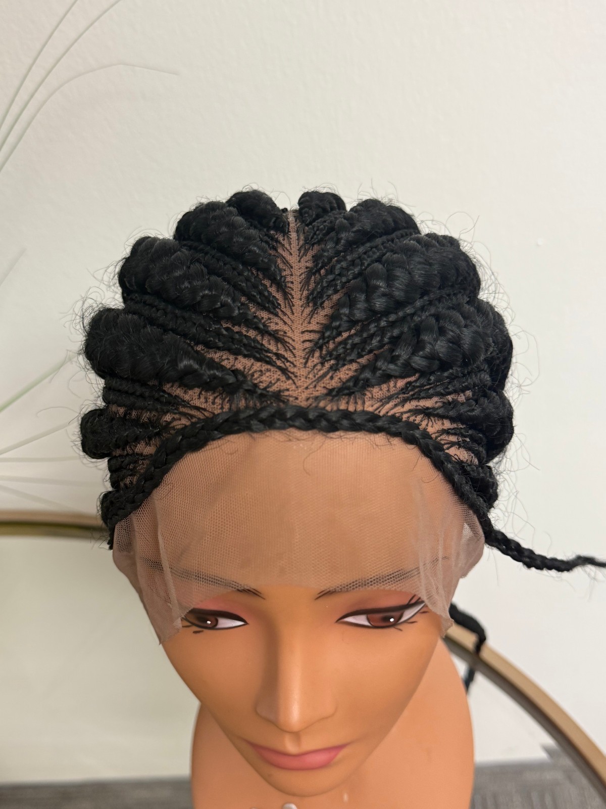 African Black Styled Large Cornrow Braided Lace Wig 28″
