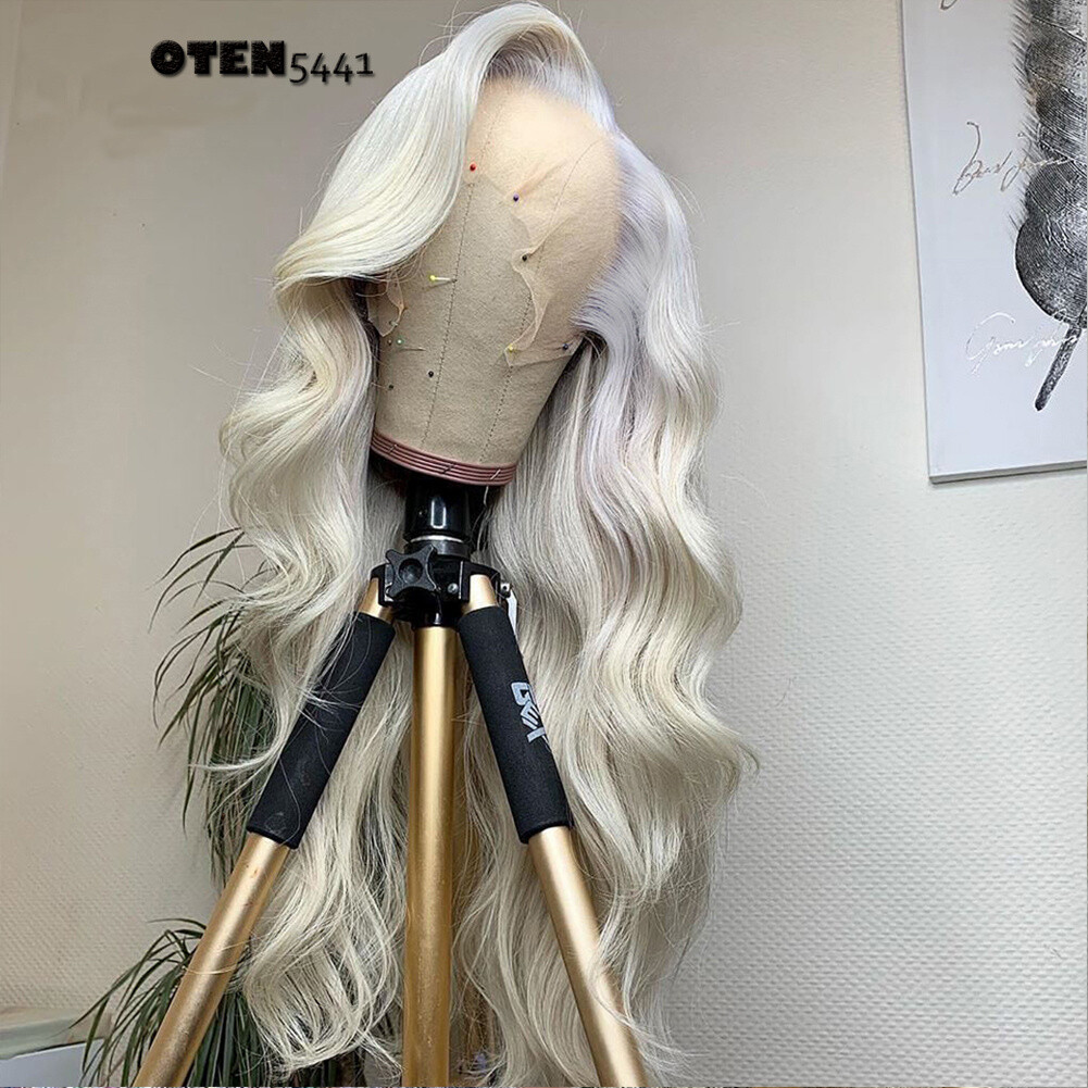 Platinum Blonde Long Wavy Free Part Lace Front Wigs Women Heat Resistant Natural
