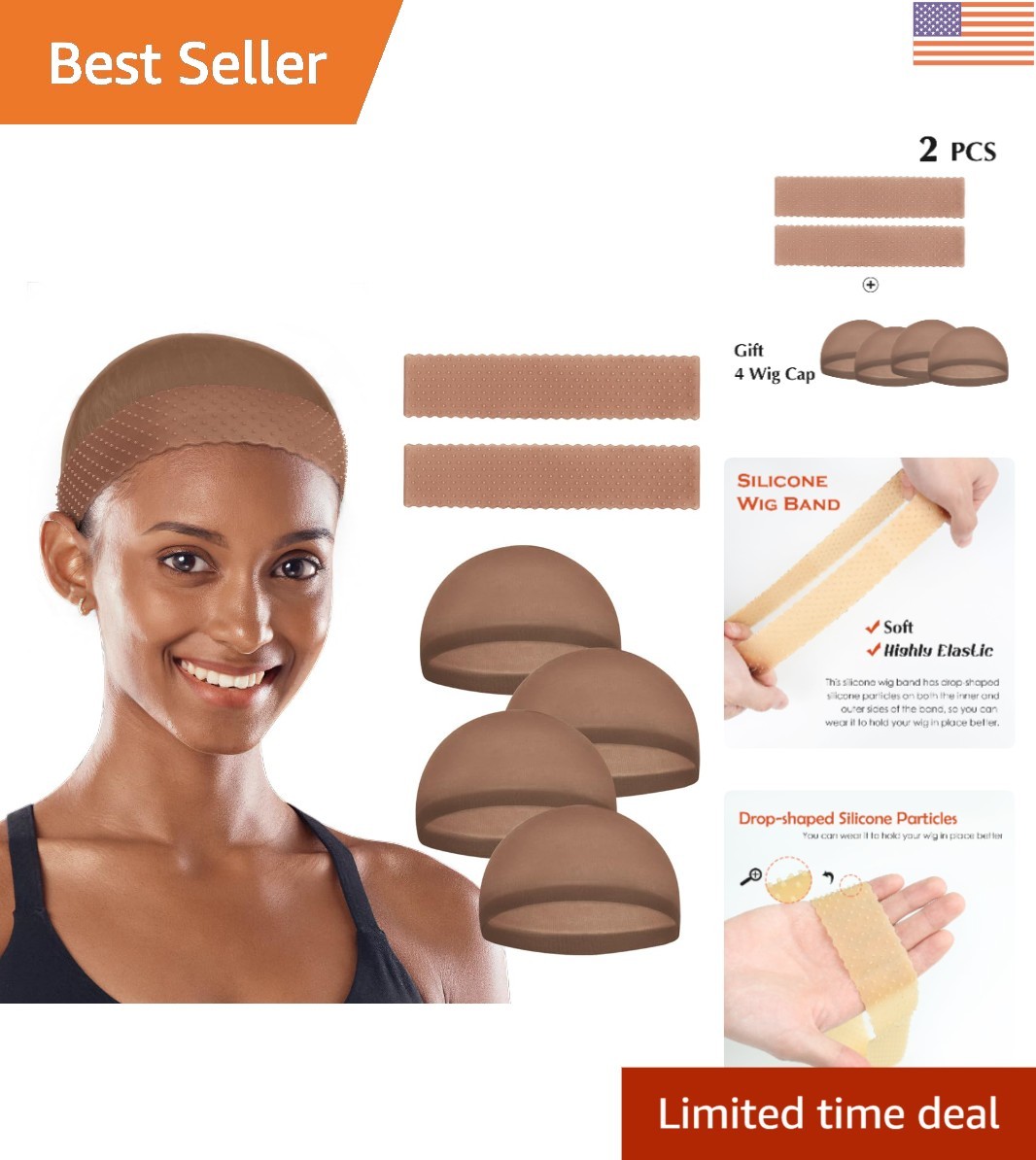 Adjustable Wig Grip Bands for Lace Front Wigs – Women’s Essential Set in Brown