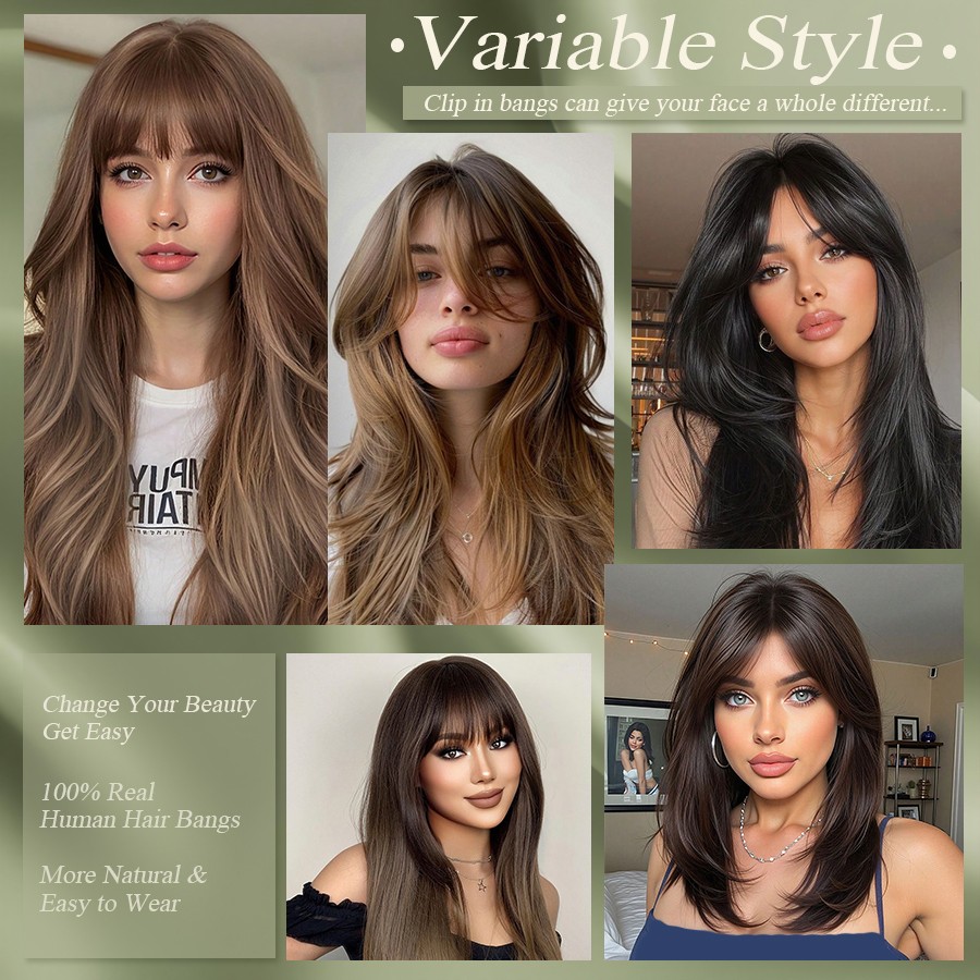3D Bangs Fringe Clip In 100% Thin Real Virgin Human Hair Extensions Hairpiece US