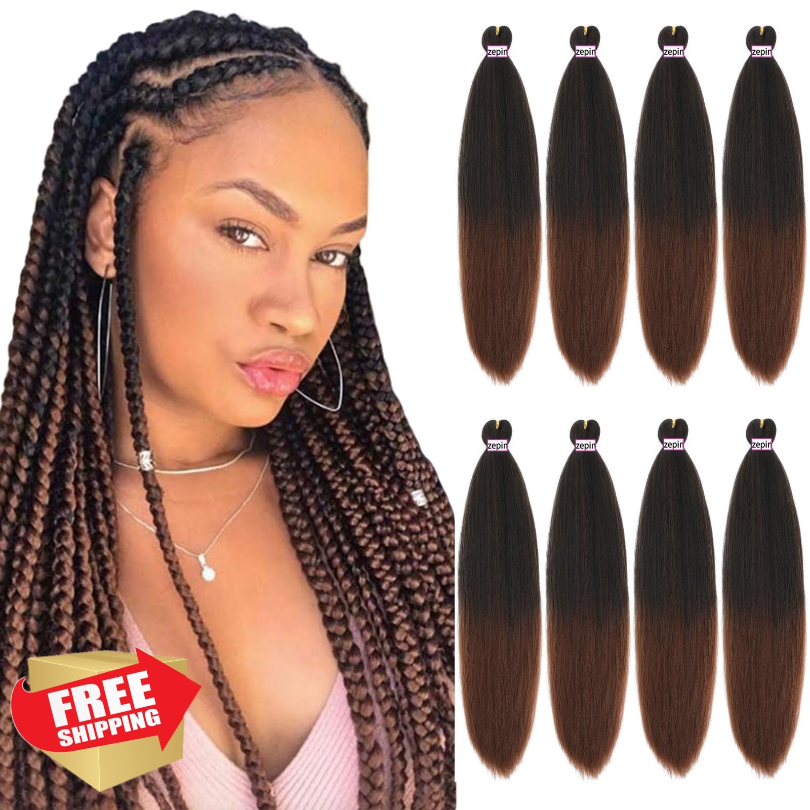 zepin 16 Inch 8 Packs Braiding Hair 1B/30
