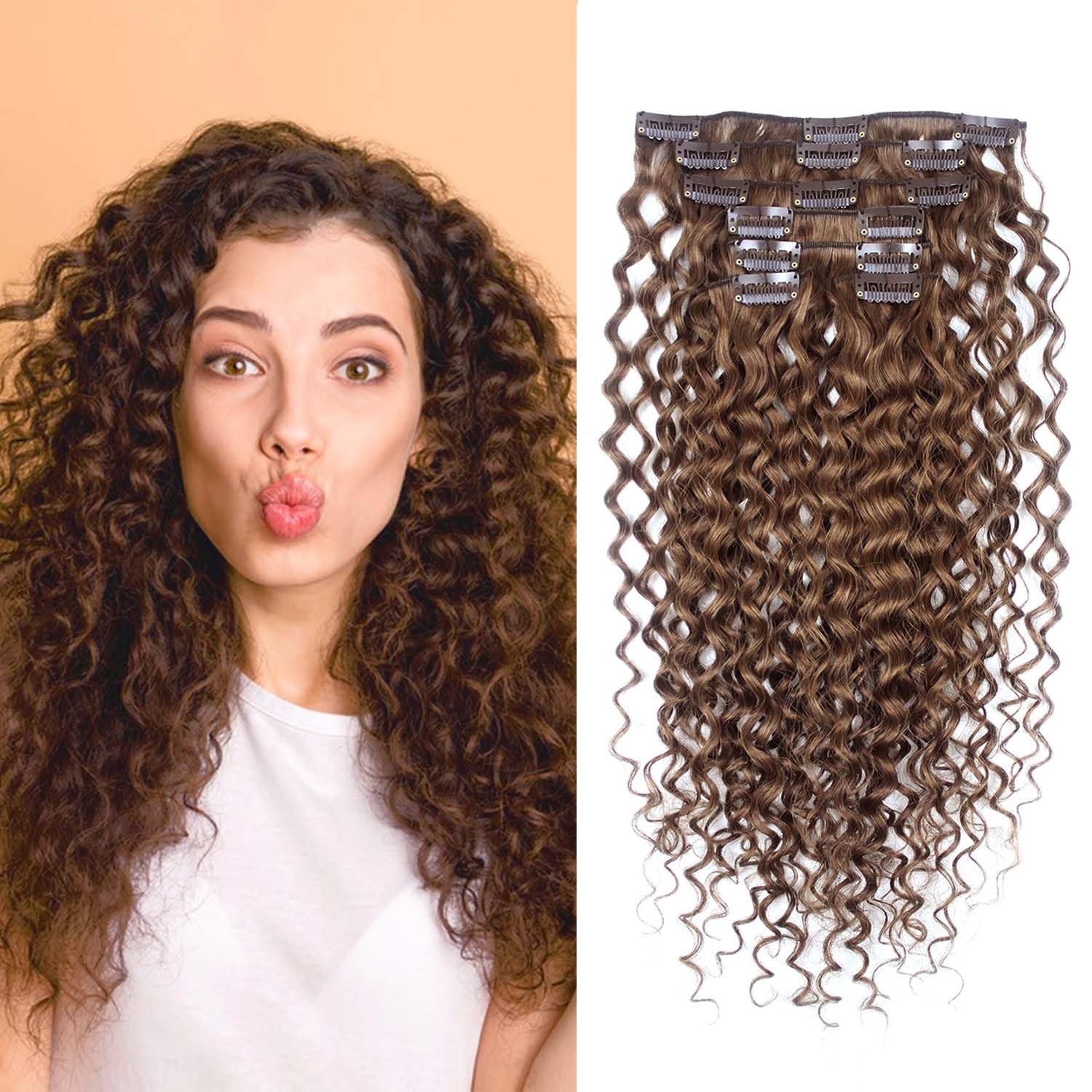 Deep Curly Hair Light Brown 100 Human Extensions 18 Inch 7pcs Remy Hair Clip 70g