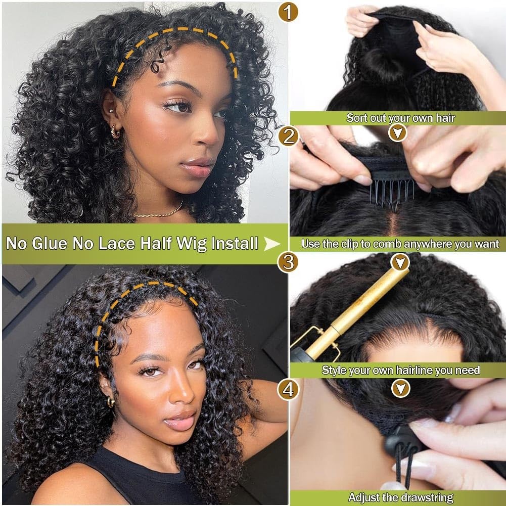 20 Inch Human Hair Half Wig – Seamless Flip Over, Glueless, Drawstring, Half Up/