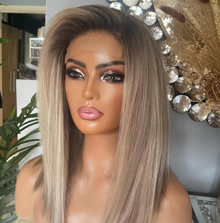 Brown Blonde Ombre Human Hair 13×4 Lace Front Wig 130% Small Cap