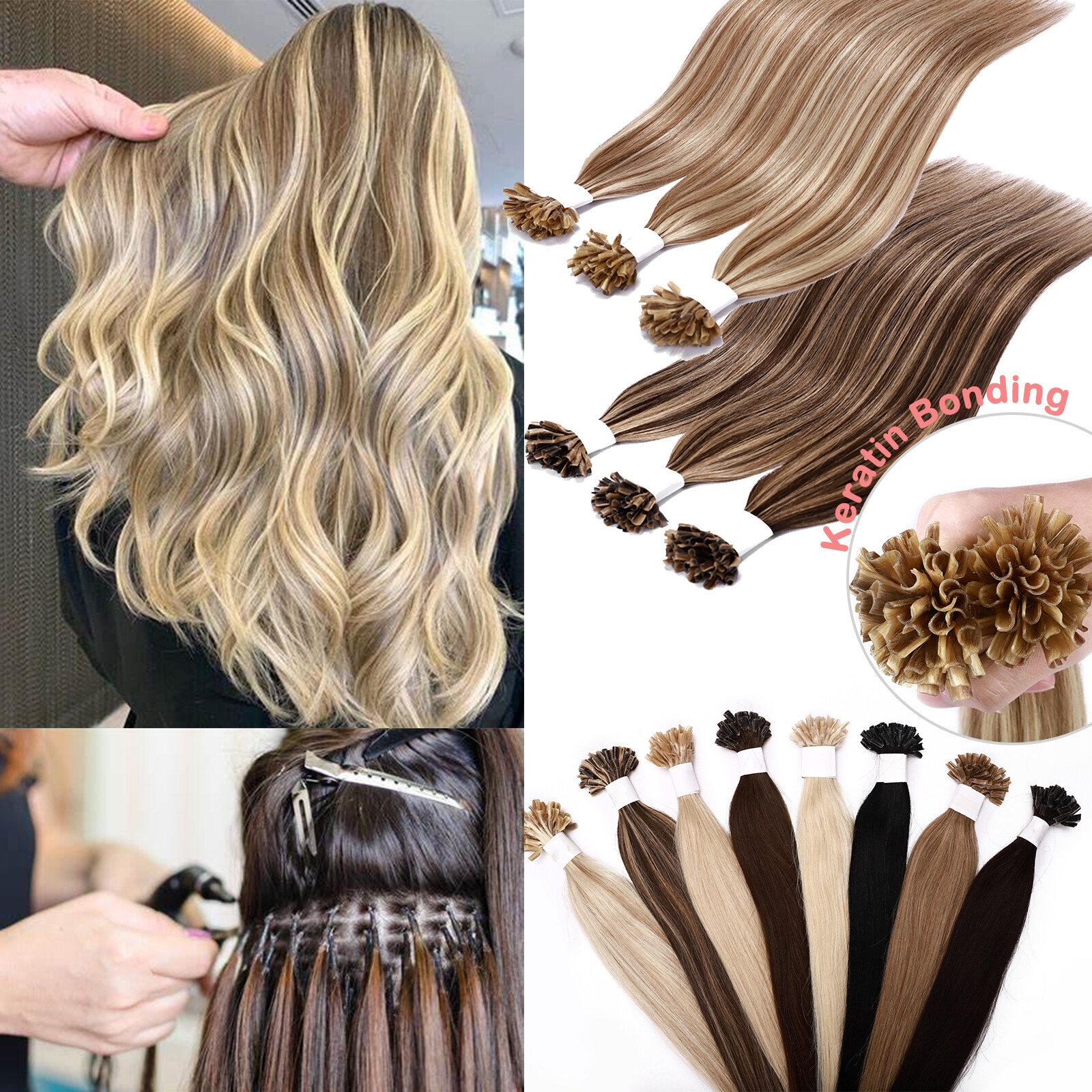 100/200PCS THICK Keratin Nail UTip Human Hair Extensions Mix/Highlight Hairpiece