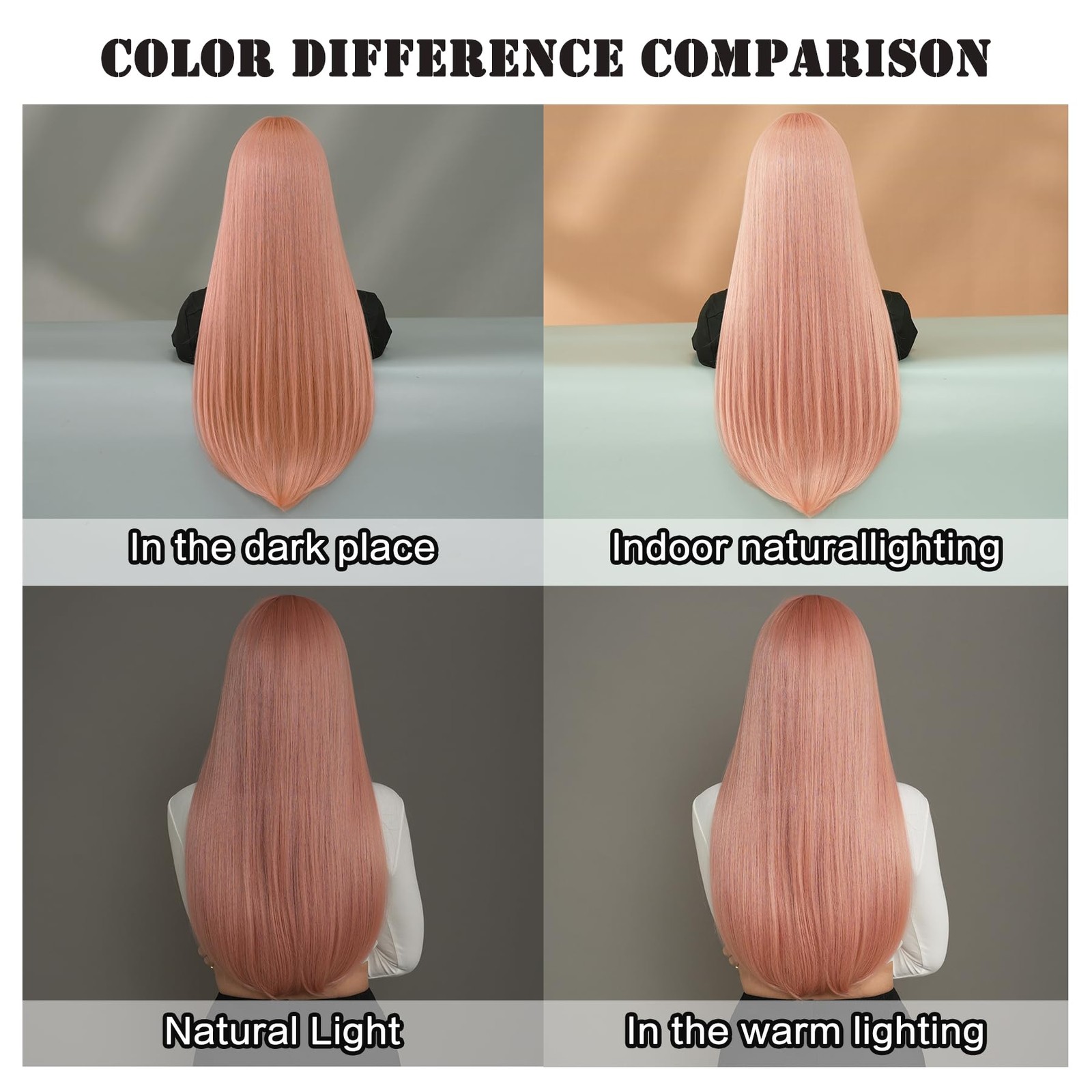 Long Straight Light Pink Wig with Bangs 28in Wig with Pale Orange Natural Hea…