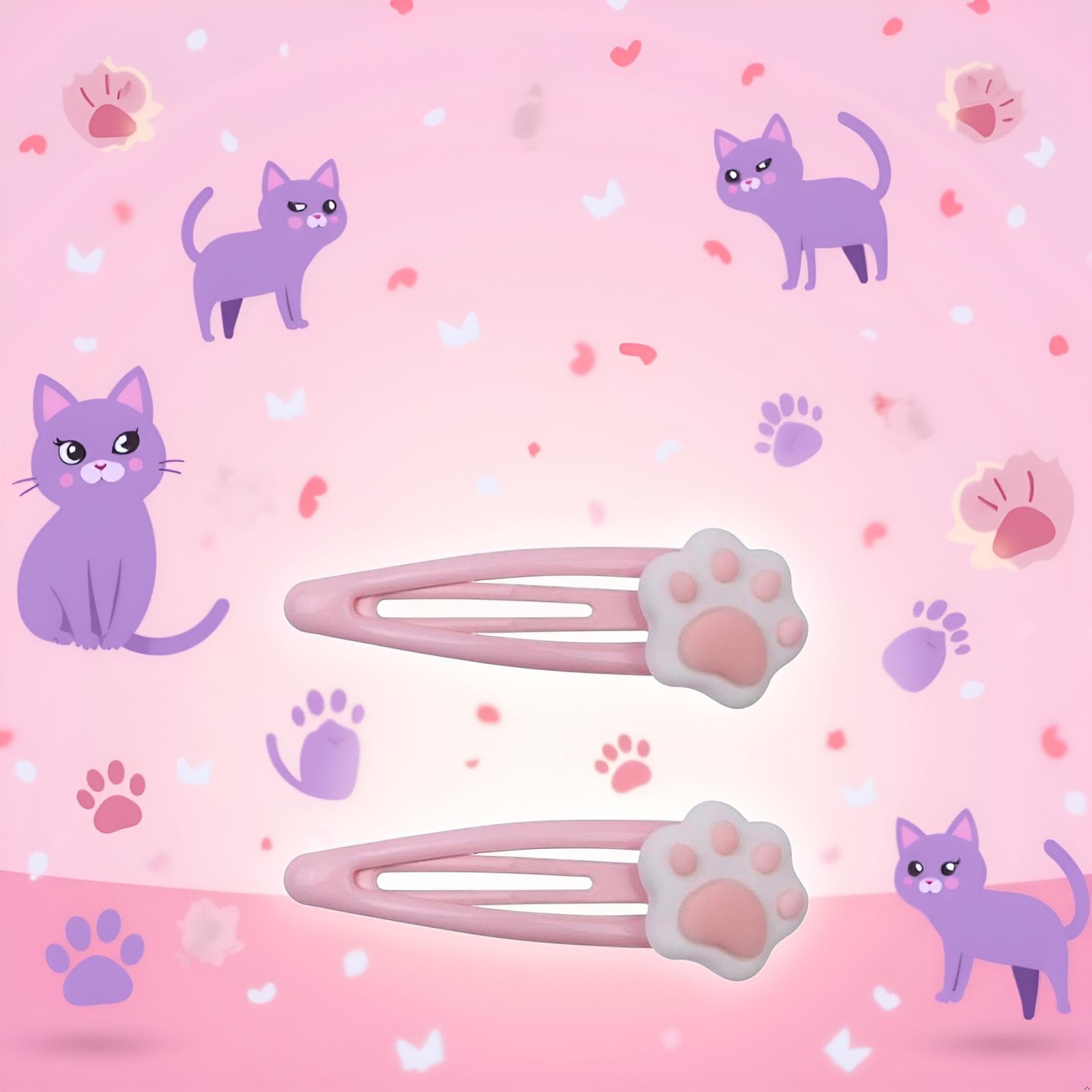 2pc Pink Women Cartoon Cat Hair Clips,Women 1 Count (Pack of 2),