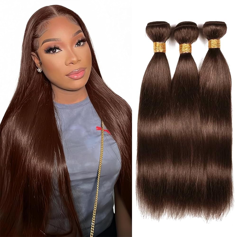 Heumhrn 4 Brown Bundles Human Hair Chocolate Straight Bundles 26 28 30 Inch