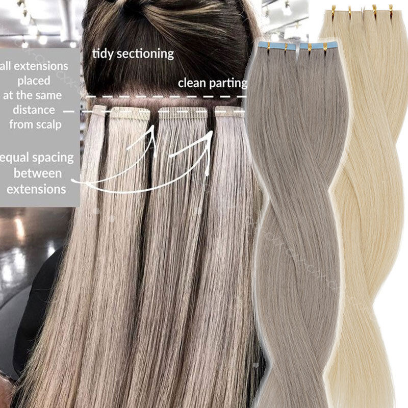 40PCS Tape-In Russian Remy Thick Human Hair Extensions Skin Weft Straight Blonde