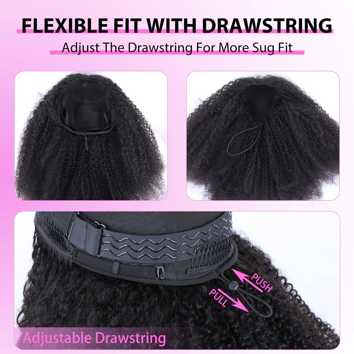Half Wig Human Hair Kinky Curly 3 In 1 Seamless Flip Over Glueless WigHuman Hair