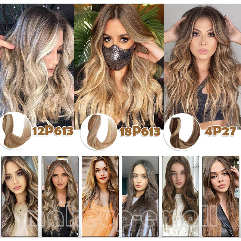 8″-24″ Clip In One Piece Real Remy Human Hair Extensions 3/4 Full Head Wefts USA