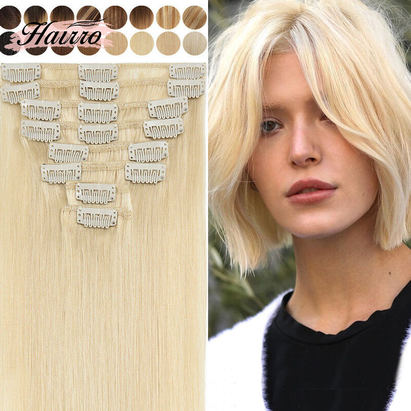 8A Clip In Extensions, 100% Real Remy Human Hair 8PCS Hairpiece Full Head 8Inch